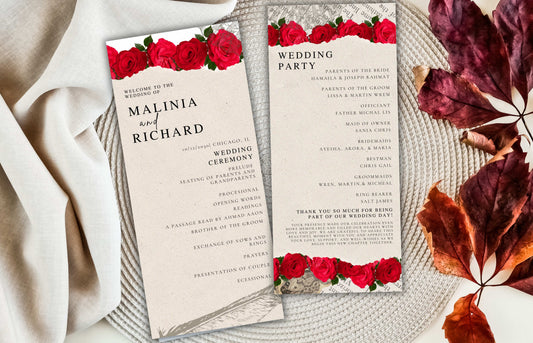 Elegant Wedding Program Template, Modern Ceremony Service Program, Editable Ceremony Program, DIY Customizable Card, Easy-to-Edit Text.WE115