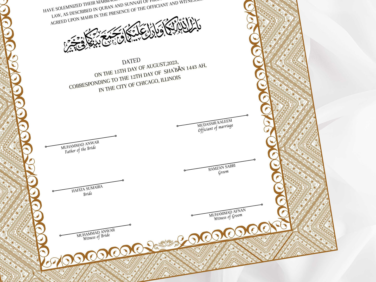 Muslim Nikkah Certificate Template, A3, A4. NN115