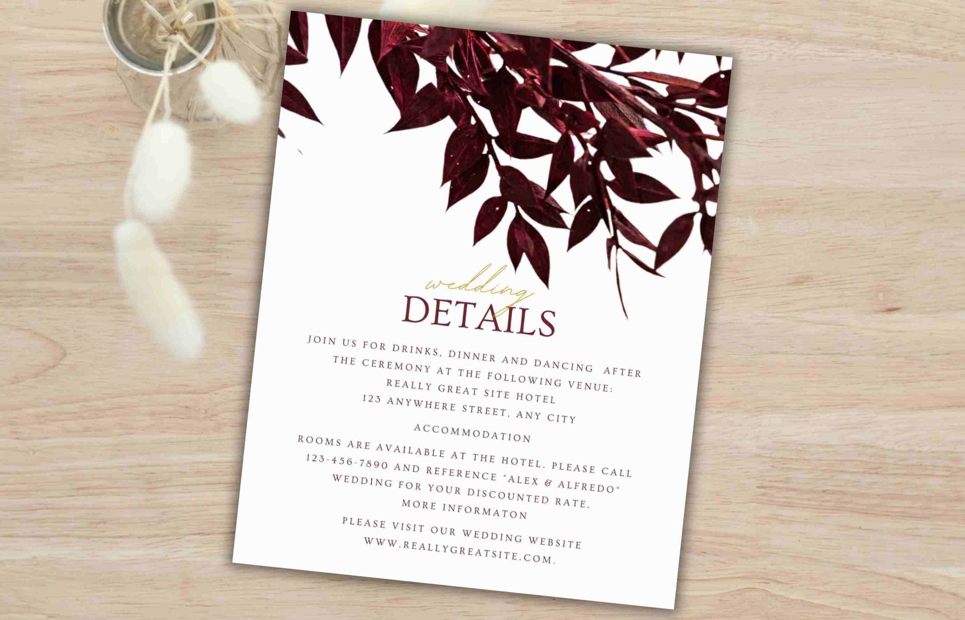 Burgundy wedding invitation, Wedding Invitation Suite, Editable, Printable Template, Editable Rsvp Details Card, Wine Wedding Invite. WI105 - A1 Majestic