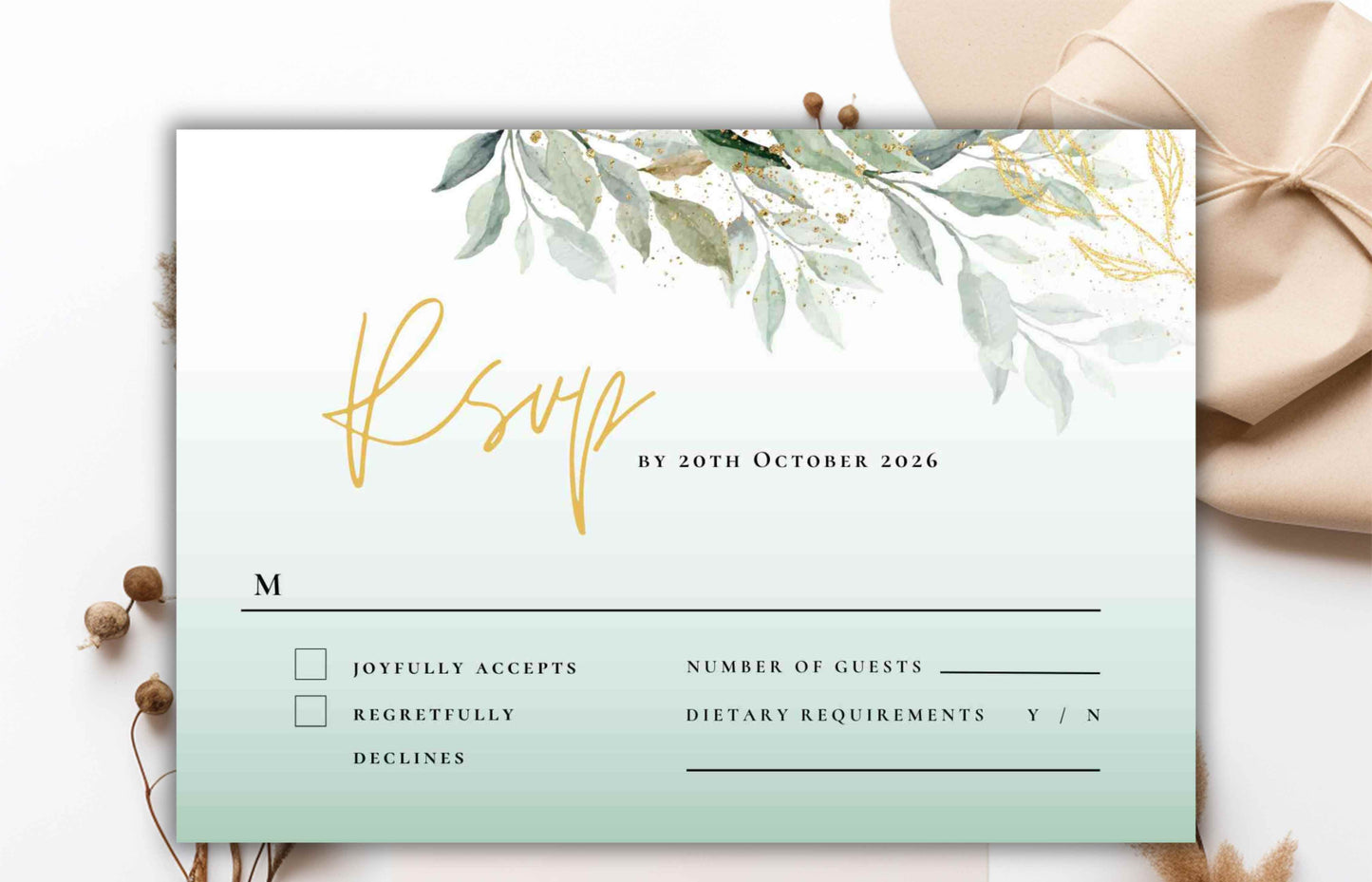 Sage Green Wedding Invitation Template, Editable Template, Greenery Eucalyptus Invitation Suite, Wedding Invites Template Editable. WI96