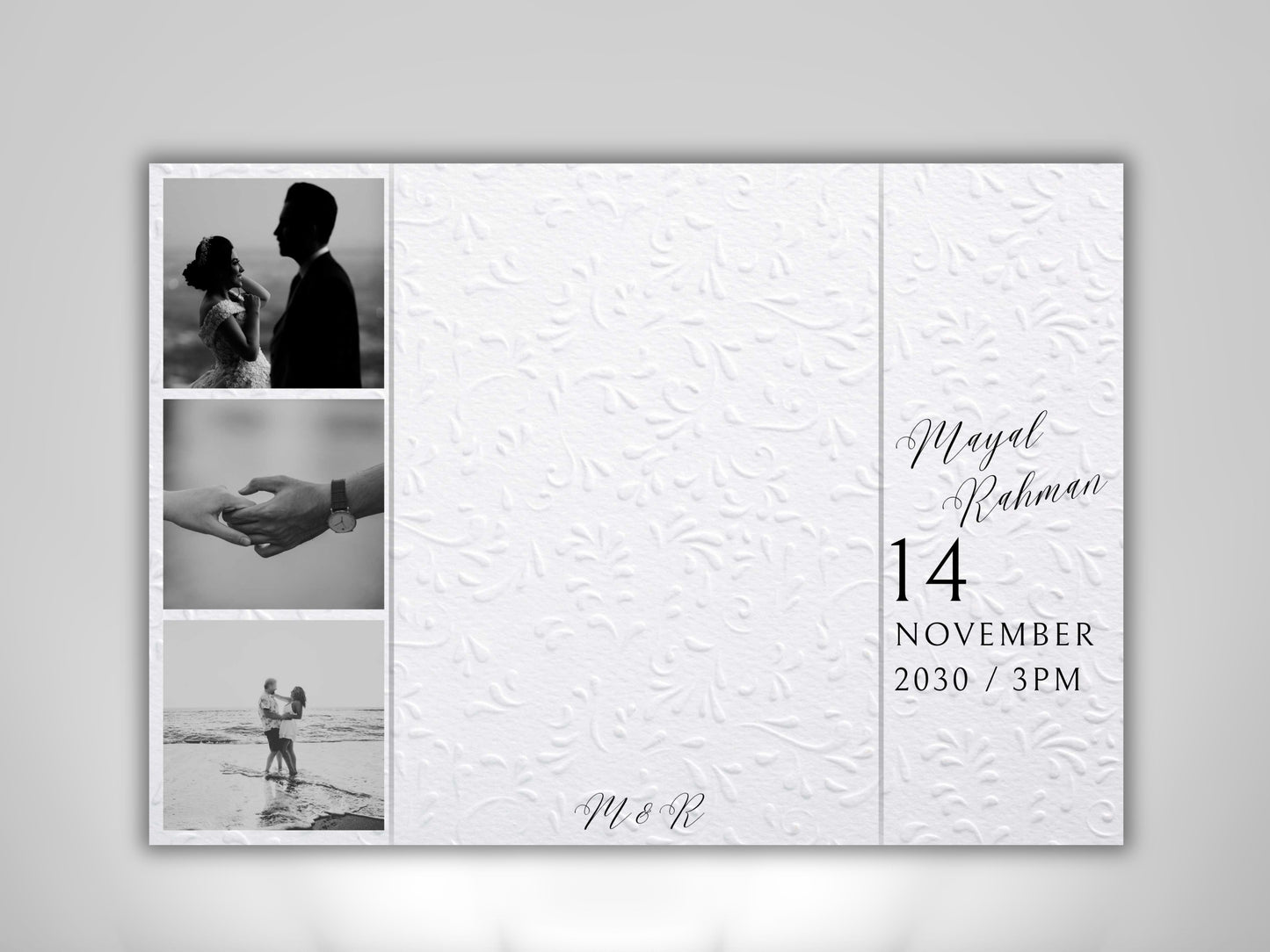 Gatefold Wedding Invitation Template | Elegant Black & White Folded Invite with RSVP Timeline | Printable Wedding Card with Photo. WEIB122