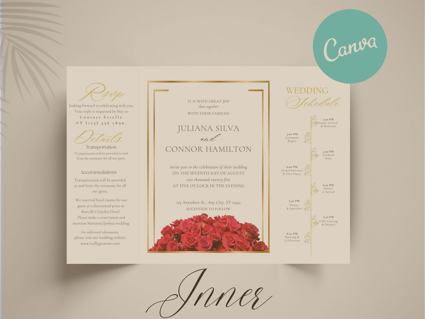 Elegant Red Rose Gatefold Wedding Invitation | Romantic Floral Wedding Card | Printable Invitation Suite | Red Wedding Timeline | WI140