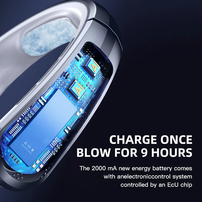 3000mAh Hanging Neck Fan Portable Bladeless Mini USB Rechargeable Mute LED Digital Display Electric Fan Summer Air Cooler 2025
