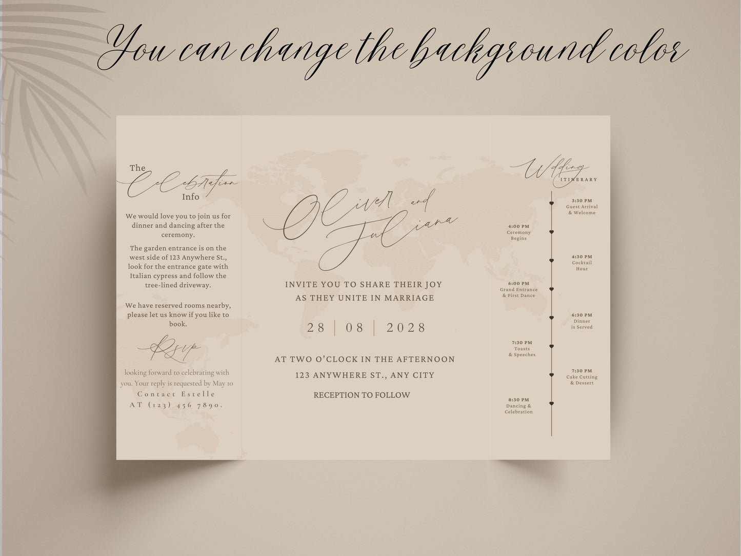 Destination Wedding Invitation Template Gatefold | Elegant Folded Travel Theme Invite | Printable Timeline & RSVP Card. WI146