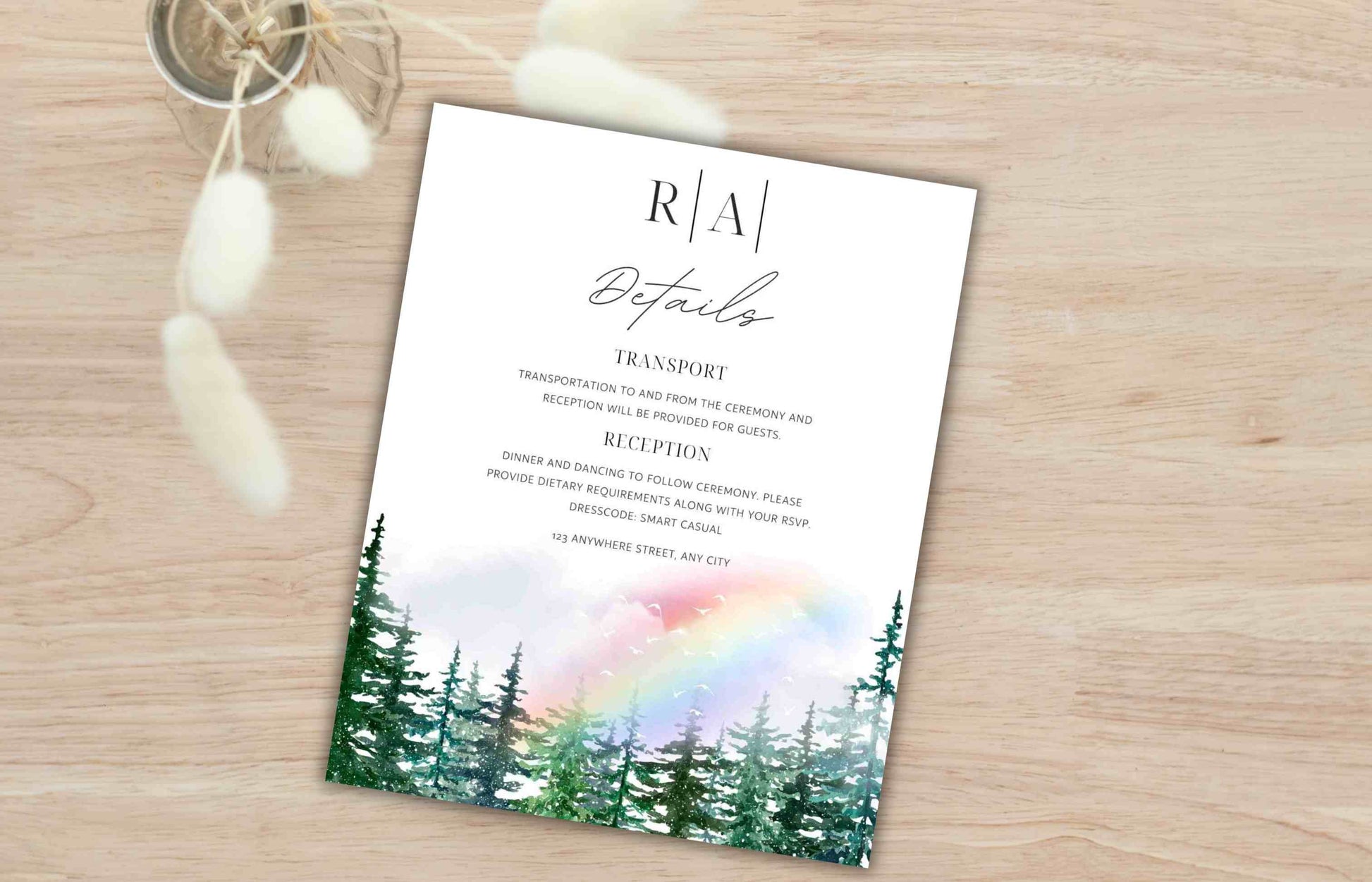 Pine tree Wedding Invitation Template, Editable Template, Greenery Eucalyptus Invitation Suite, Wedding Invites Template Editable. WI106 - A1 Majestic