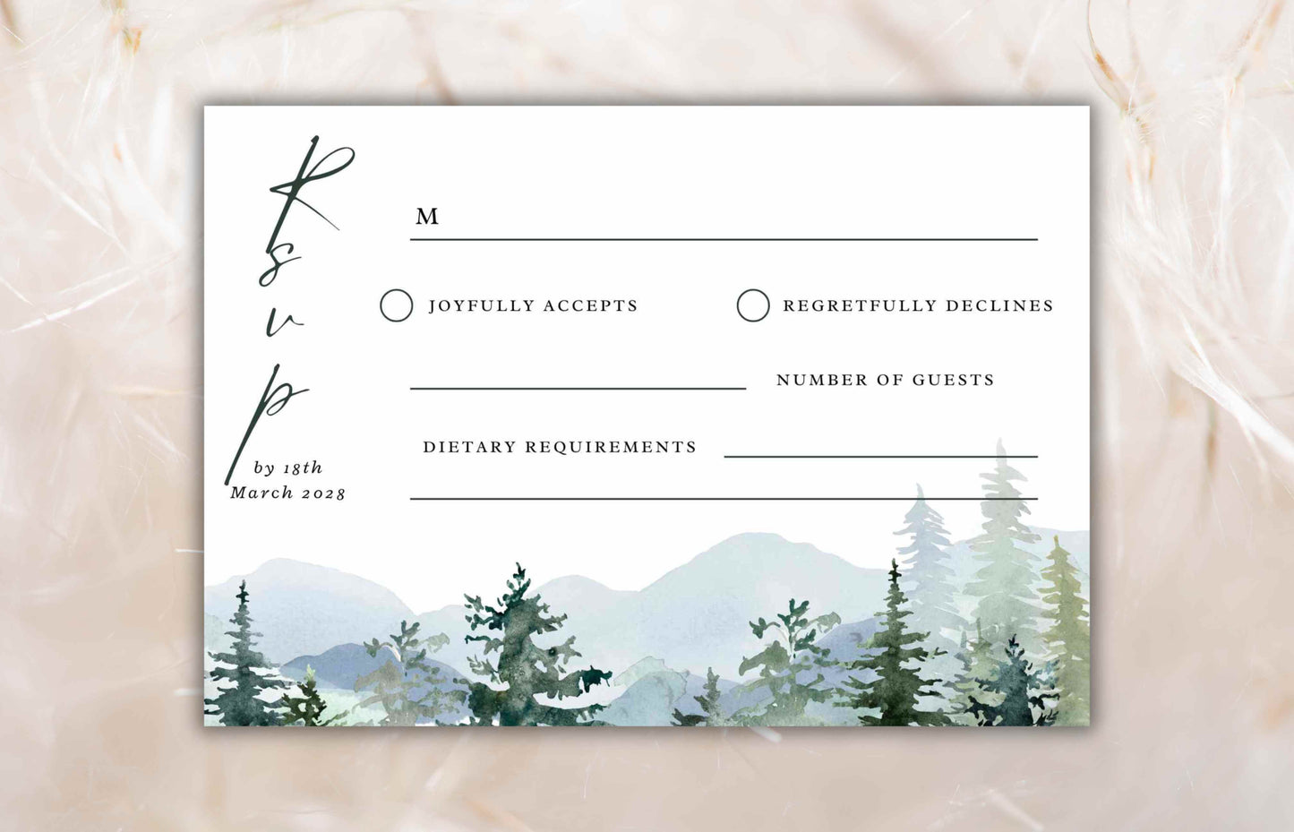 Mountain Wedding Invitation Template Set Pine Tree Wedding Suite, Details Card, Printable RSVP, Outdoor Wedding Invite. WI92