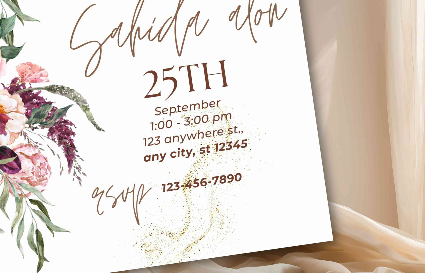 Bridal Shower Invitation template, Elegant Bridal Shower Invitation, Bridal Shower Flower Invite. WS37