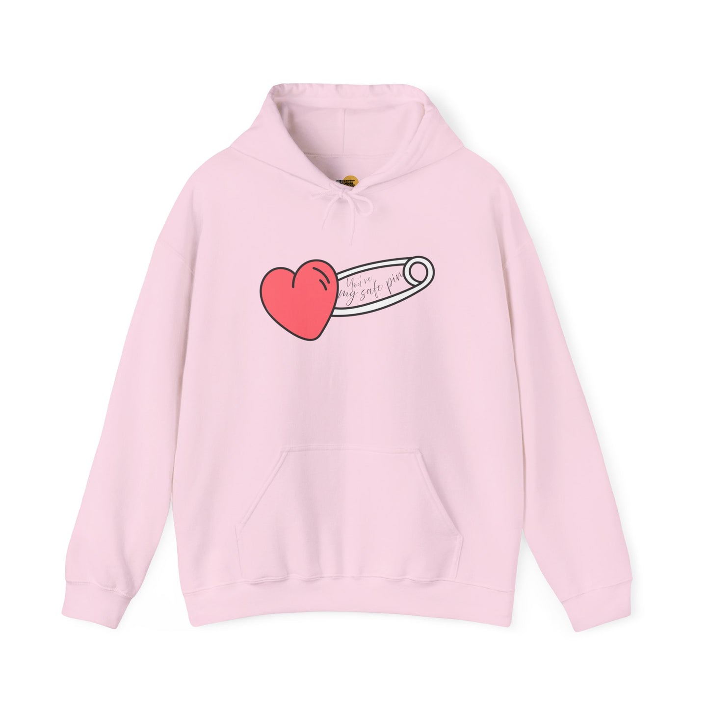 Heart Safety Pin Hoodie, Cozy Sweatshirt, Cute Gift for Her, Valentine's Day Apparel, Casual Streetwear