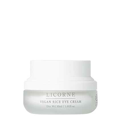 LICORNE Vegan Rice Eye Cream for Dark Circles and Puffiness - Thick Butter Texture Under Eye Care with AHA & PHA, Fragrance Free Hydration for Sensitive Skin, Large 1.01 Fl Oz (30ml)