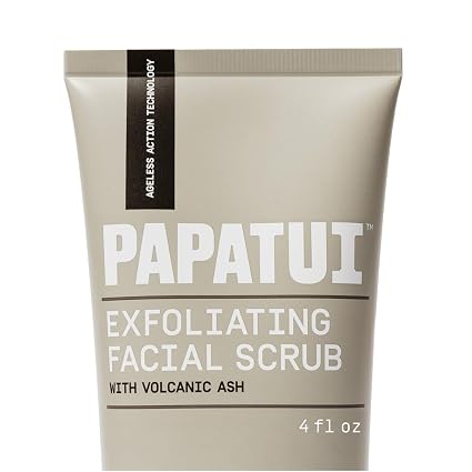 PAPATUI by Dwayne Johnson Men's Face Exfoliating Scrub, Unscented Facial Cleanser, Smooths Skin Texture, Fine Lines & Wrinkles, with Peptides, Volcanic Ash, Niacinamide & Hyaluronic Acid, 4 oz