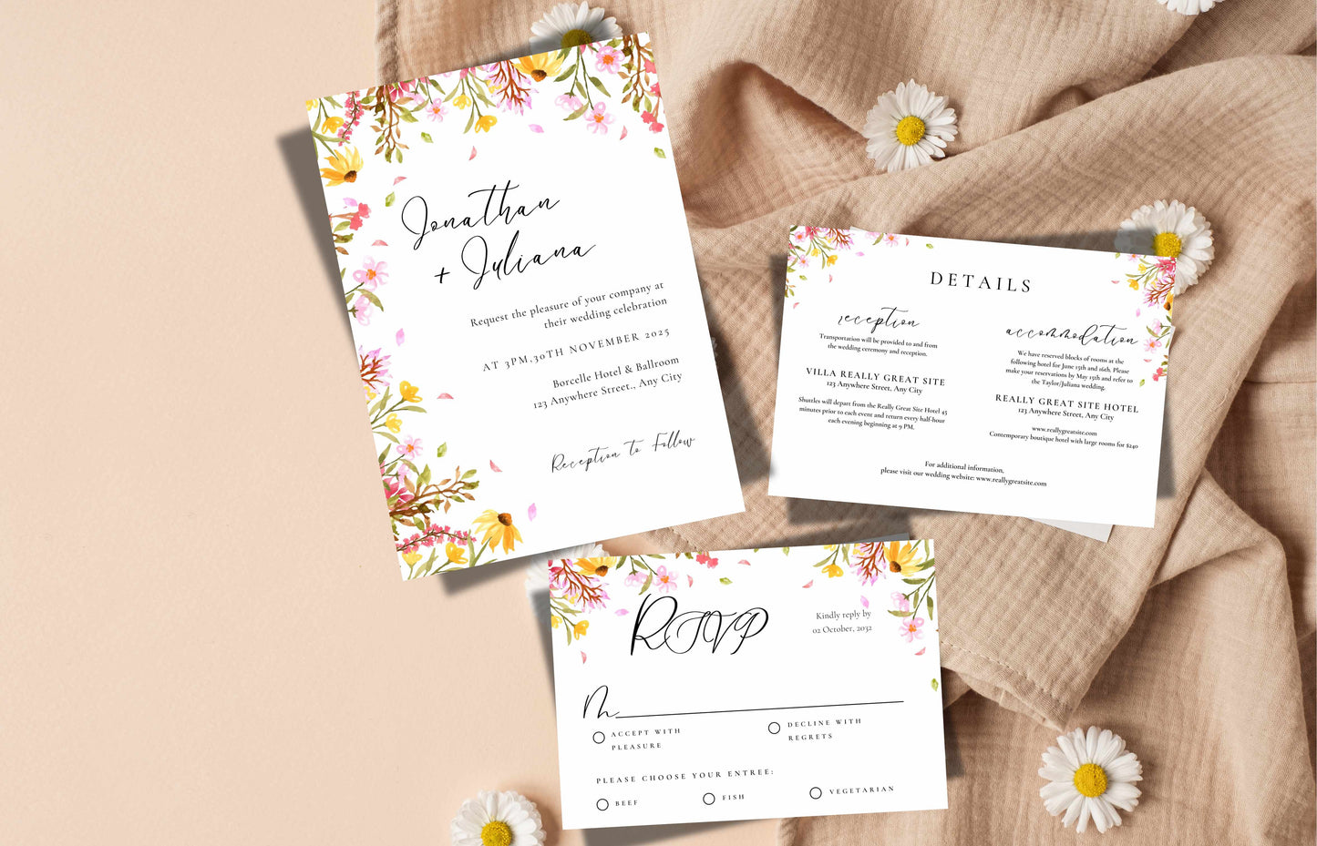 Wildflower Wedding Invitation, Floral wedding invitation template suite, Editable Rsvp, Digital invitation template, Wedding Invites. WE116