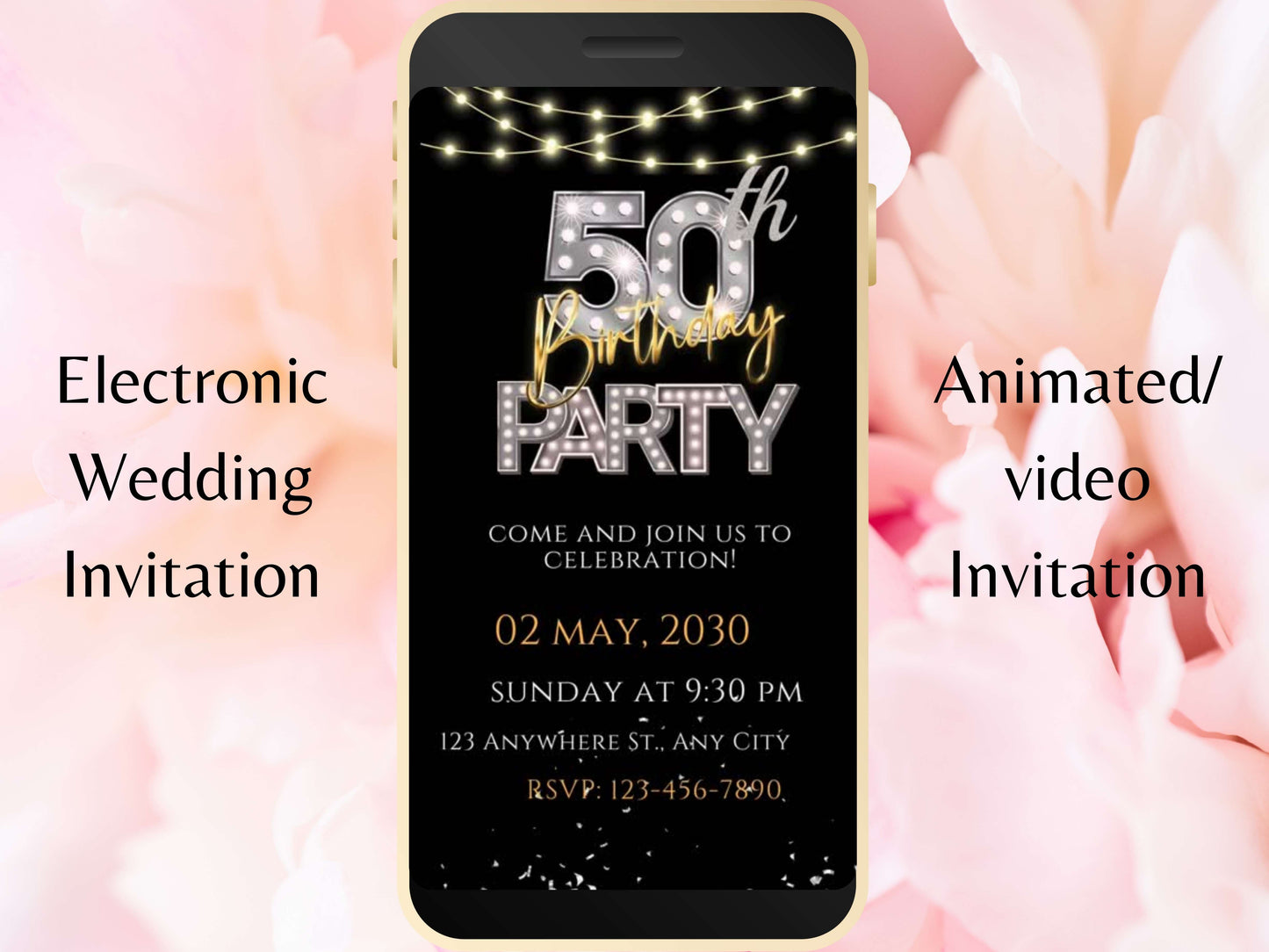 Digital 50th Birthday Party Invitation Video Template, Editable Invite, Women’s Birthday Animated Canva Evite, Online Invitation, WEIB64