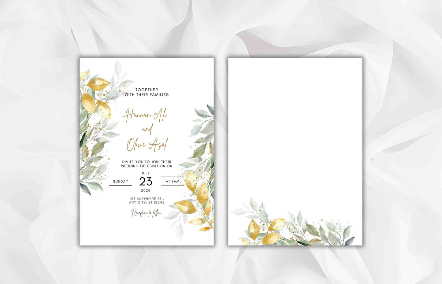 Sage Green Wedding Invitation Template, Editable Template, Greenery Eucalyptus Invitation Suite, Wedding Invites Template Editable. WI100