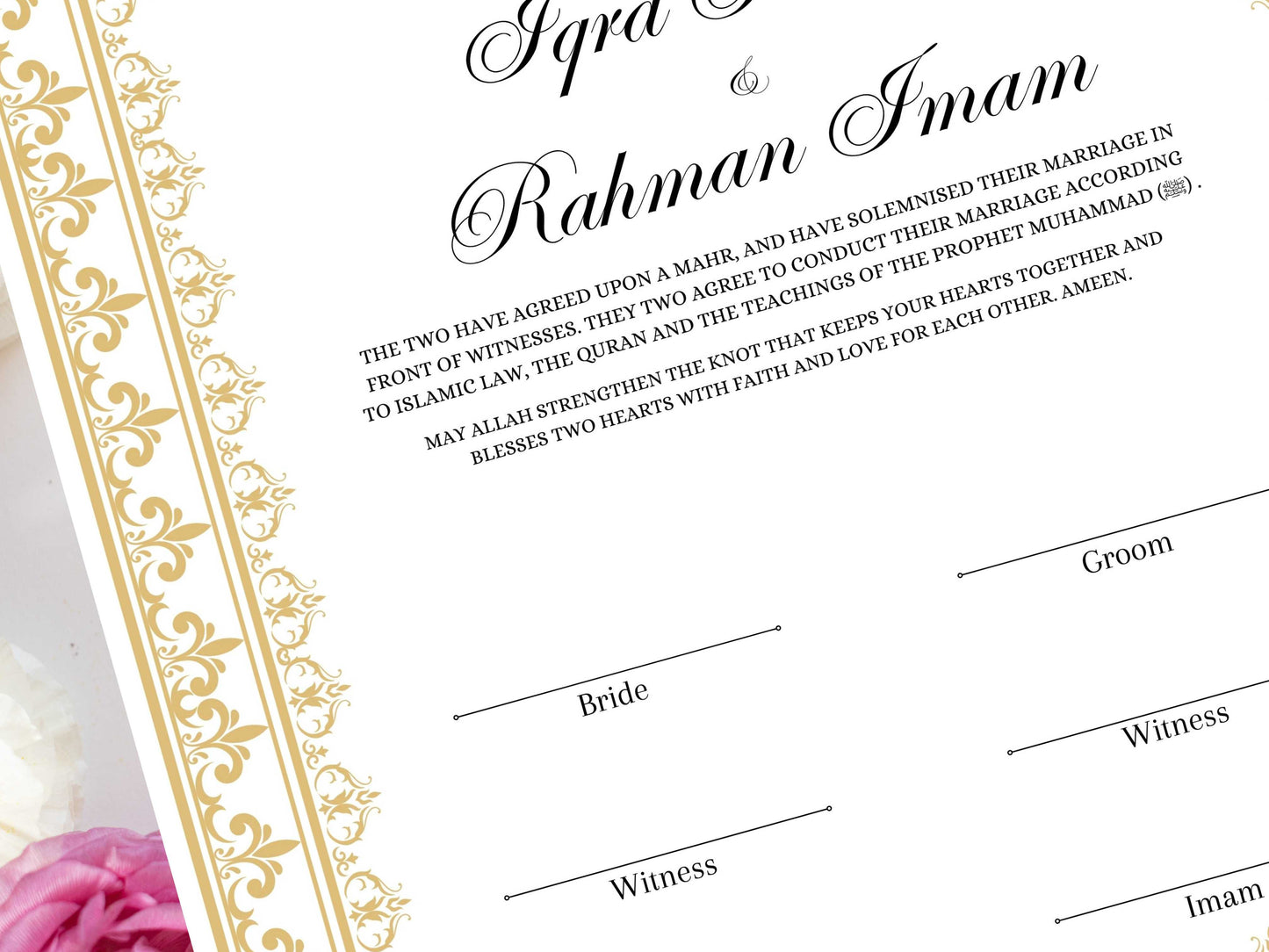 Nikkah Certificate Digital Download, A4 / A3. NN233