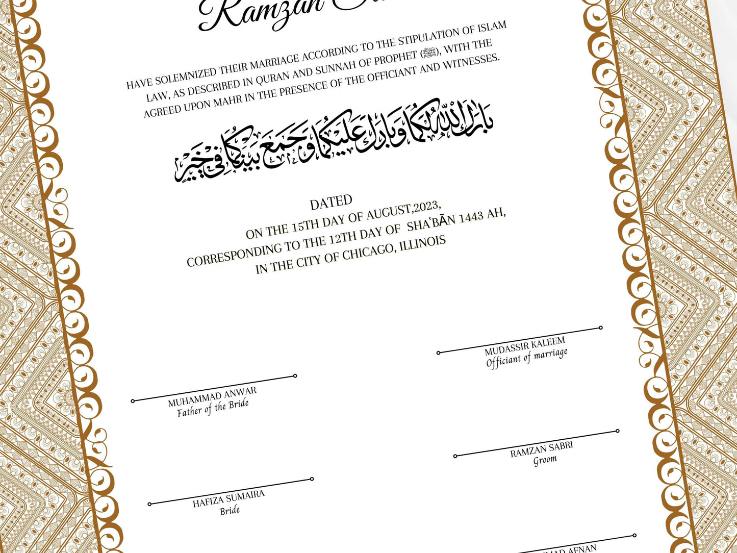 Muslim Nikkah Certificate Template, A3, A4. NN115