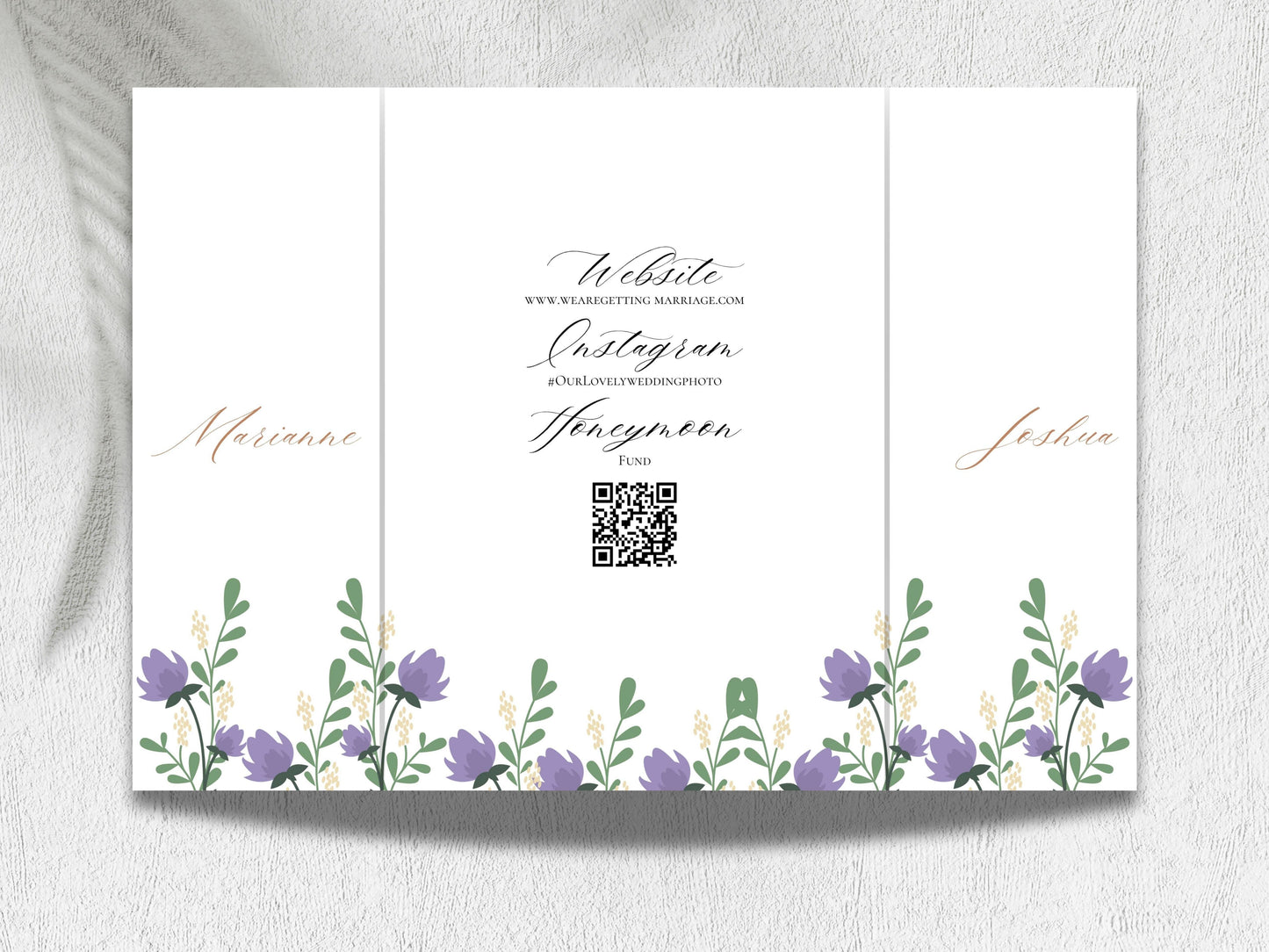 Elegant Floral Gatefold Wedding Invitation with Timeline | Rustic Folded Wedding Card | Botanical RSVP Invite | Digital WIB124