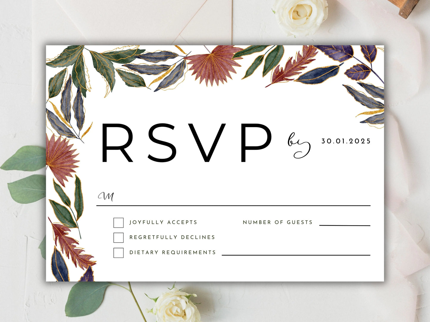 Wedding Invitation Bundle Template With RSVP and Details Card. WT61 A1 Majestic