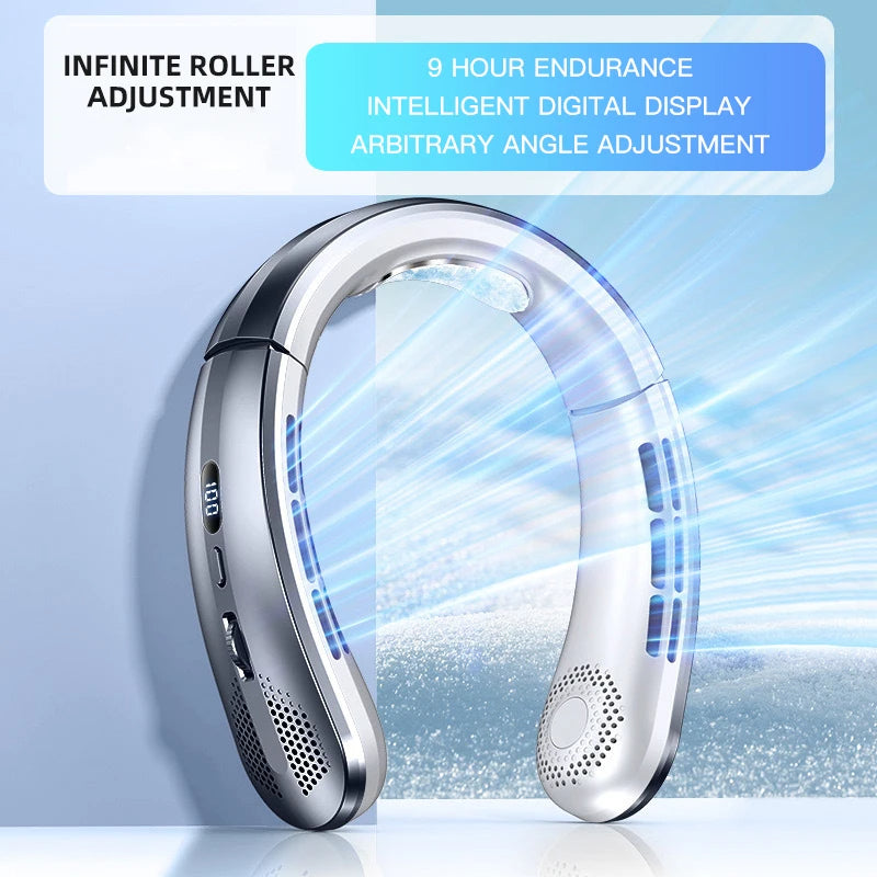 3000mAh Hanging Neck Fan Portable Bladeless Mini USB Rechargeable Mute LED Digital Display Electric Fan Summer Air Cooler 2025