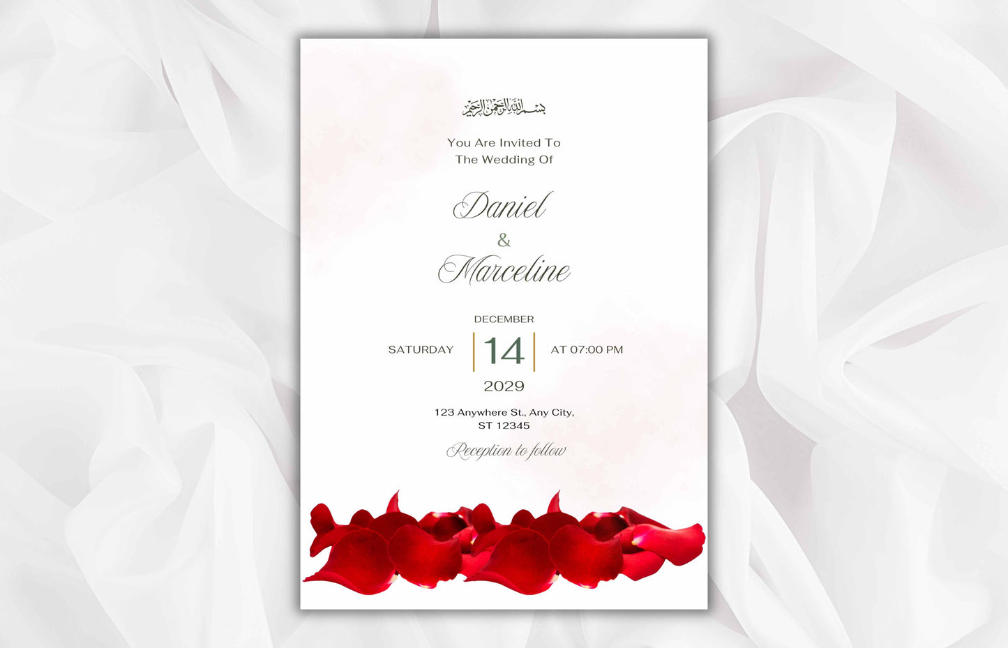 Red Rose Patels Wedding Invitation Template with RSVP, Details Card, Wedding Invitation Roses, Wedding Invites. B60