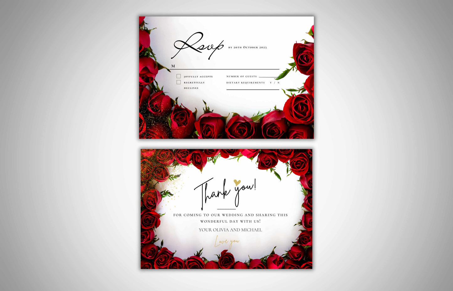 Red Rose Wedding Invitation Bundle, RSVP, Thank You Card, Red Rose Bridal Shower, Games Wedding Party Menu, Details Card, Template, WB3
