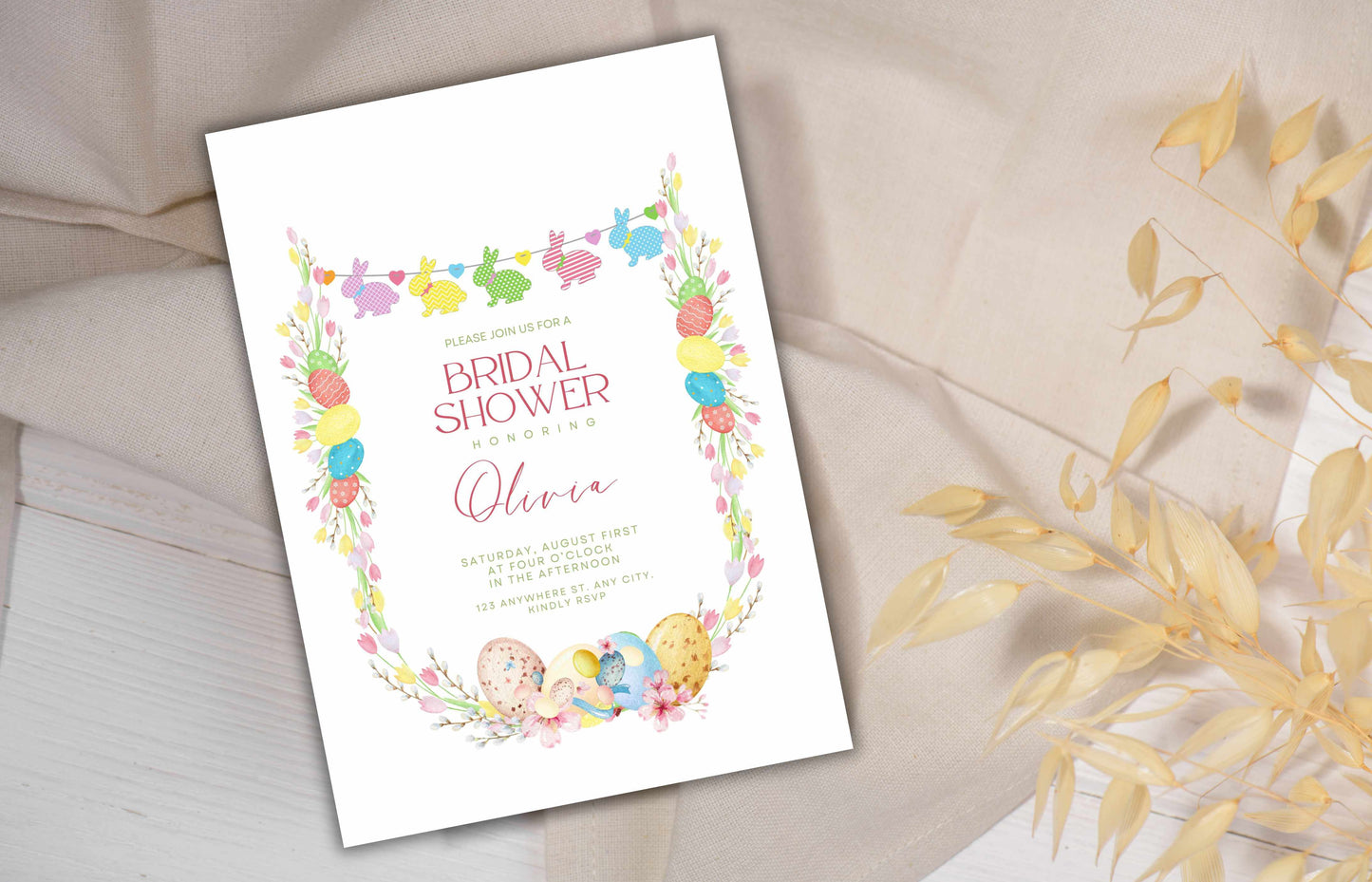 Bridal Shower Invitation Summer Template, Easter Bridal Brunch Template, Bunny Wedding Shower Invite Rustic Wedding Printable. WSB41
