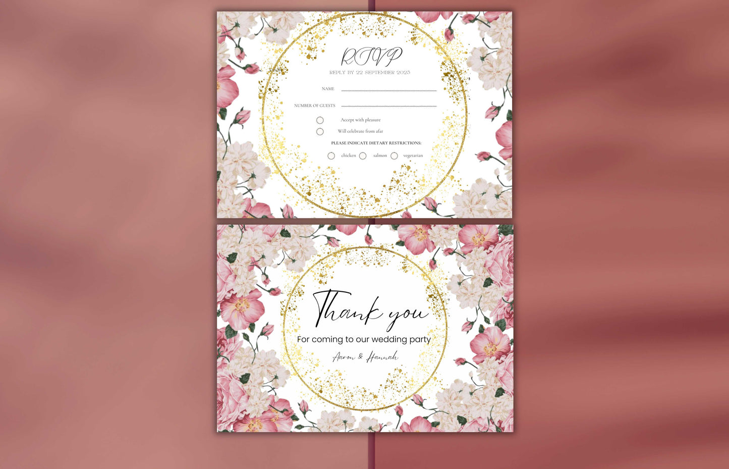 Pink Rose Wedding Invitation Bundle, RSVP, Thank You Card, Pink Rose Bridal Shower, Floral Suite, Party Menu, Details Card, Template, WB2