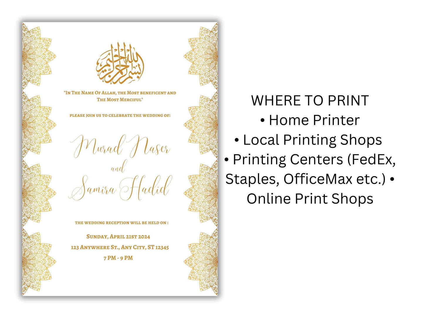 Gold Muslim Wedding Invitation, Nikkah Invitation, Muslim Wedding Invite, Wedding Invite, Invitation Template, Editable Canva Template, WT55