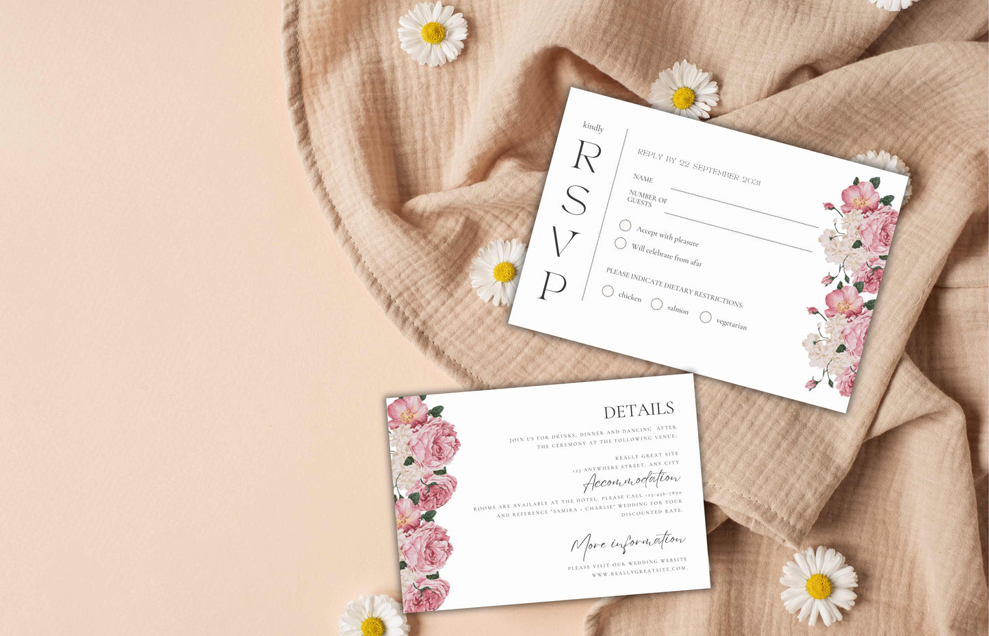 Pink Rose Wedding Invitation, Floral wedding invitation template suite, Editable Rsvp, Digital invitation template, Wedding Invites. WE118