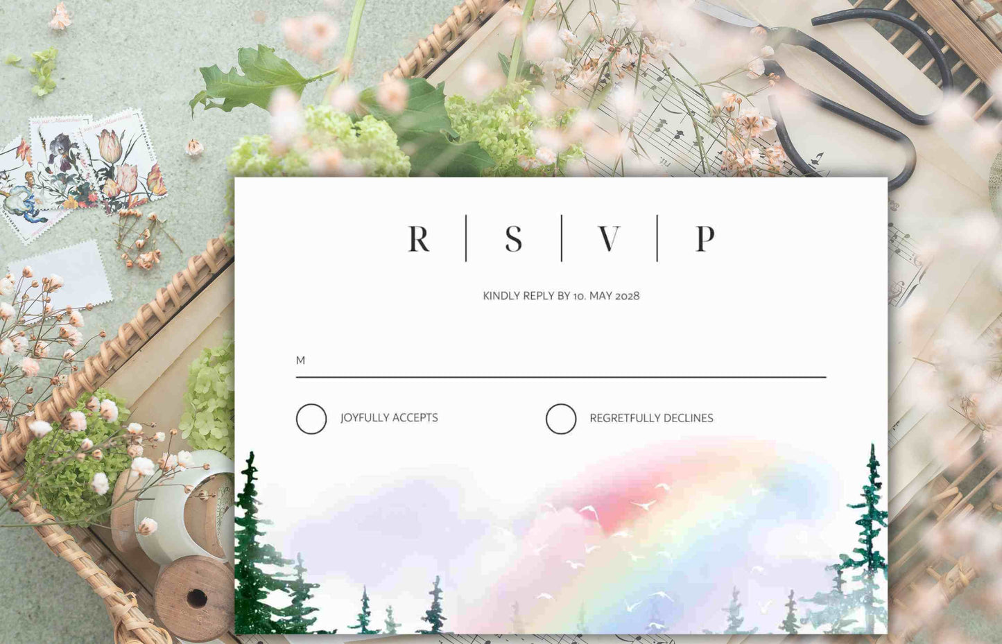 Pine tree Wedding Invitation Template, Editable Template, Greenery Eucalyptus Invitation Suite, Wedding Invites Template Editable. WI106 - A1 Majestic