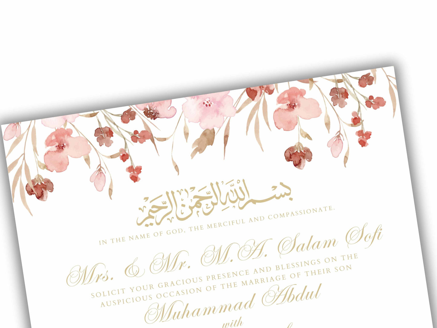 Floral Muslim Wedding Invitation Template, Wedding Card, Muslim Wedding Invitation, Islamic wedding invite, Editable Canva Template. WT37