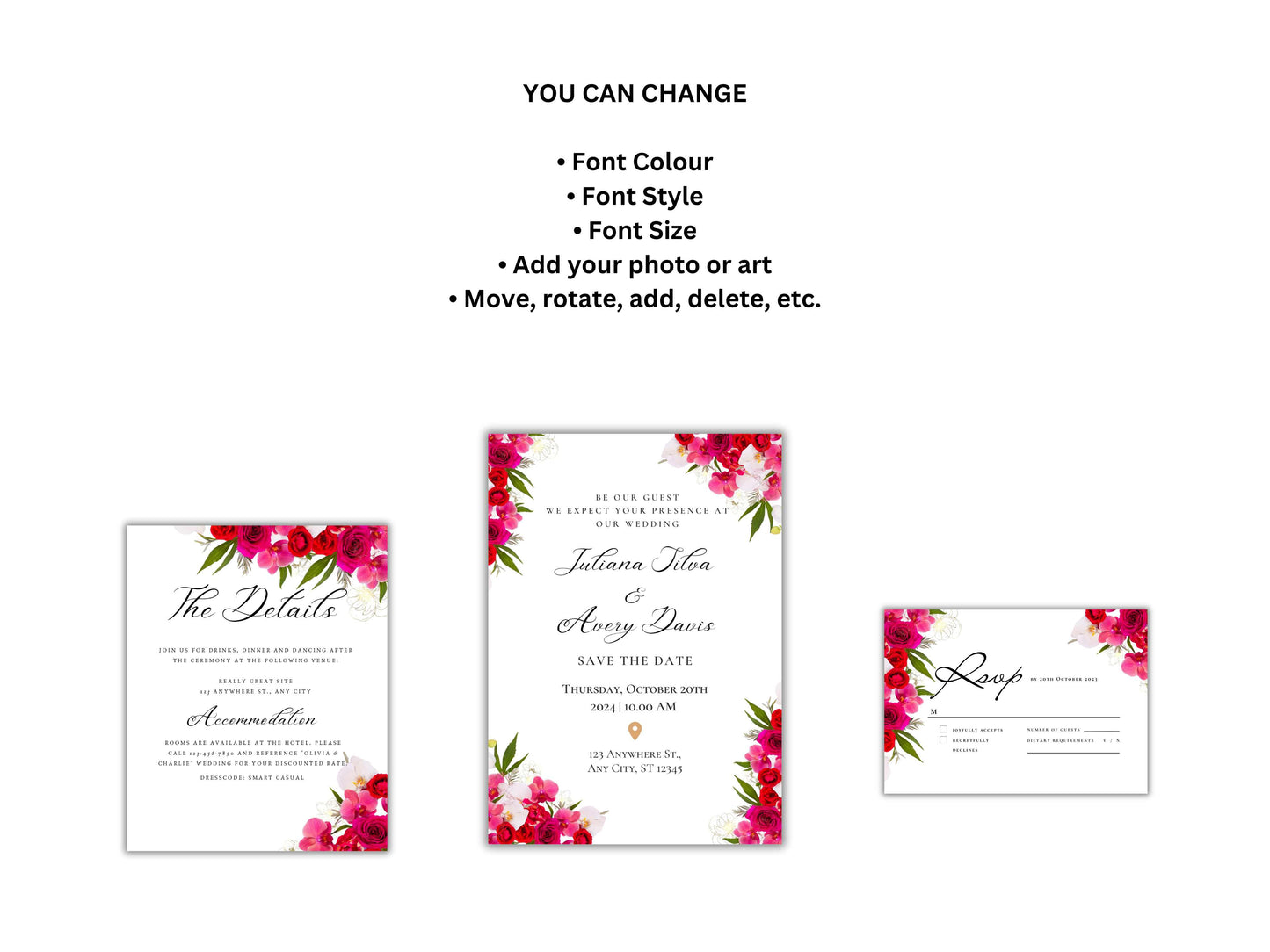 Wedding Invitation Template set, Rose Wedding Template, Wedding Invitation, Floral Invitation, Editable Wedding, RSVP, Details. 27