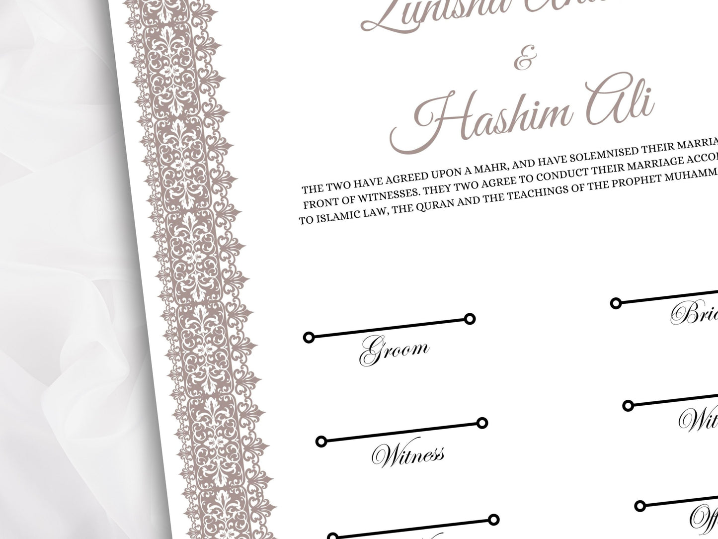 Nikkah Certificate Digital Download Personalised, A4, A3, Template, Editable, Brown Nikkah Nama, Nikkah Contract, Muslim Contract. NN266