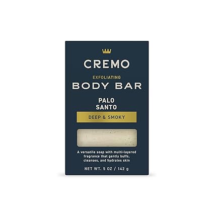 Cremo Exfoliating Body Bar for Men, Palo Santo Scent, Multi-Layered Fragrance That Buffs, Cleanses and Hydrates Skin, 5oz