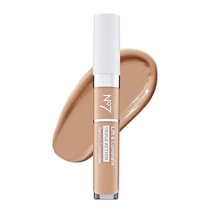 No7 Lift & Luminate Triple Action Serum Concealer - Light Medium - Anti Aging Liquid Concealer Makeup for Blemishes & Dark Circles - Medium to Full Coverage Concealer for Face (8ml)