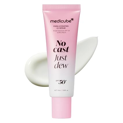medicube Sunscreen No Cast Just Dew PDRN Hydrating UV Sun Serum | SPF 50 Fast-Absorbing Sunscreen | Lightweight Hydration & Cooling | PDRN, Panthenol & Centella | Korean Skincare, Low-Irritation