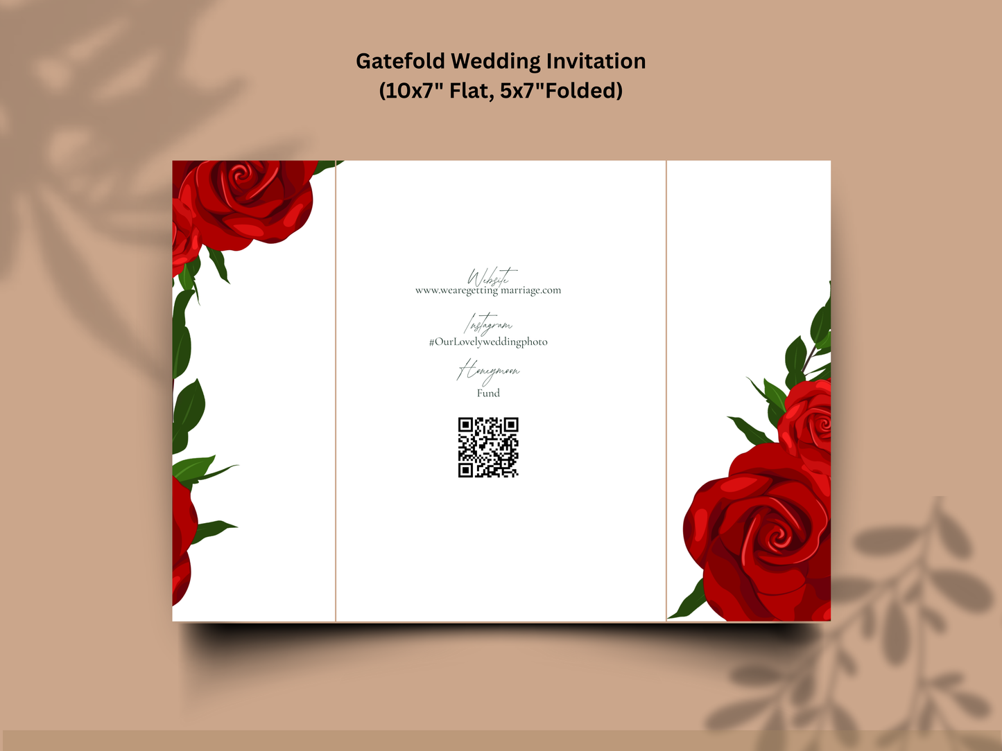 Red Rose Wedding Invitation Template Gatefold Style | Floral Wedding Invite | Romantic Printable Invitation Set | Modern Wedding Card. WI180