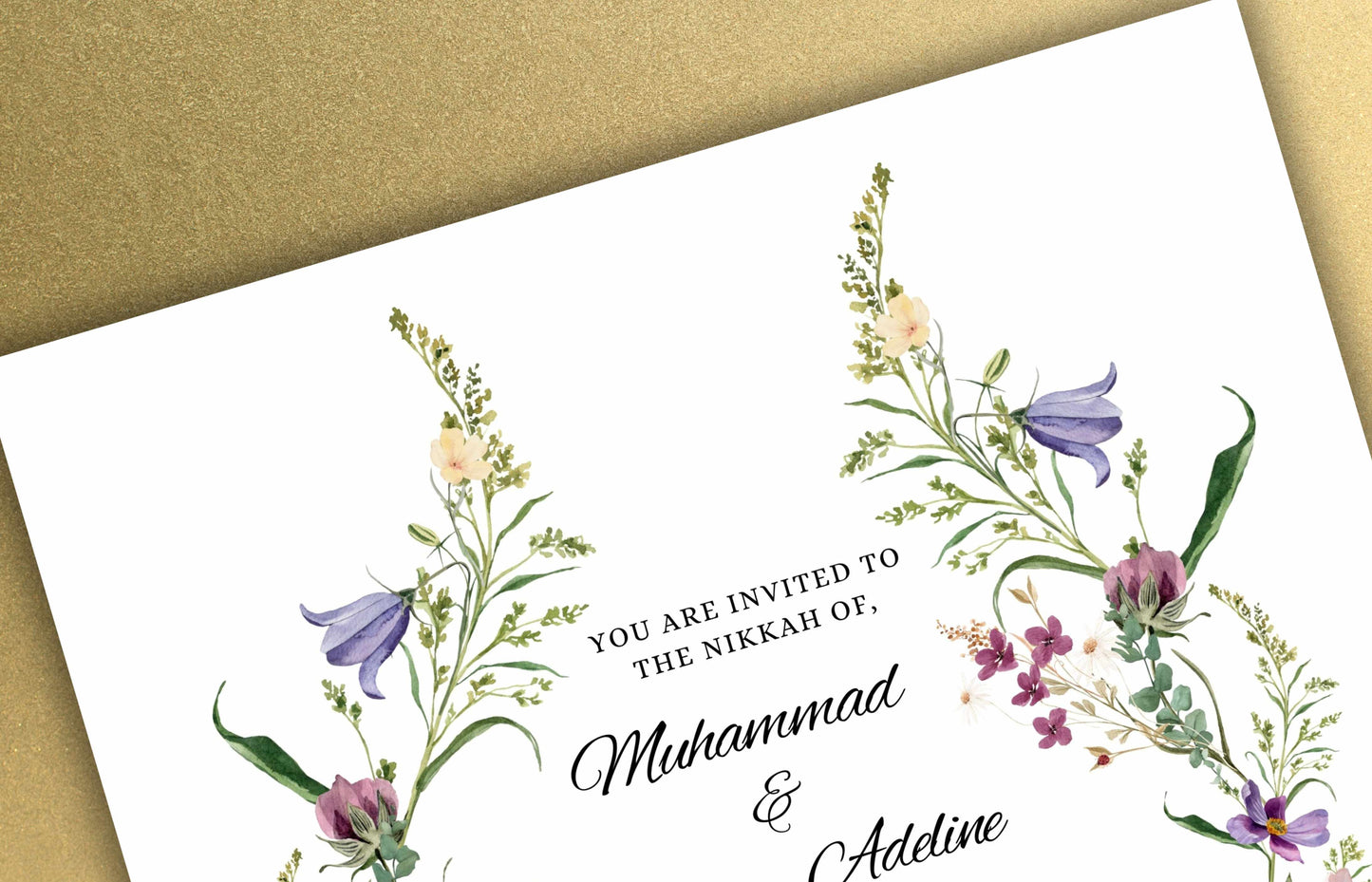 Nikkah Invitation Template, Spring Wedding Card, Floral Muslim Wedding Invite, Editable Nikkah Invitation Template, Nikkah Invitation. WT51