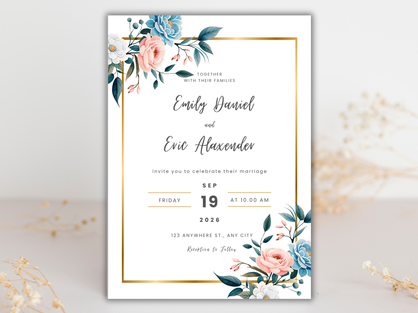 Wedding Invitation Set, RSVP, Dark Floral, Wedding Invitation, Details, Editable, Template, WI237