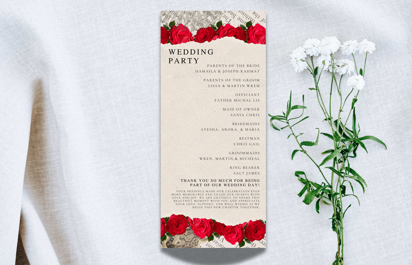 Elegant Wedding Program Template, Modern Ceremony Service Program, Editable Ceremony Program, DIY Customizable Card, Easy-to-Edit Text.WE115