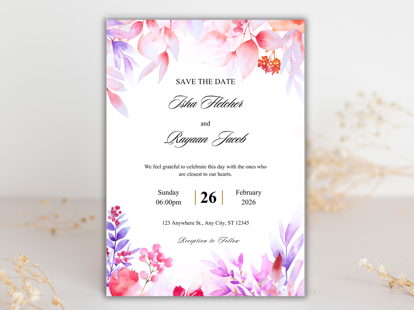 Wedding Invitation Set, RSVP, Wedding Invitation, Details, Editable, Template, WI251