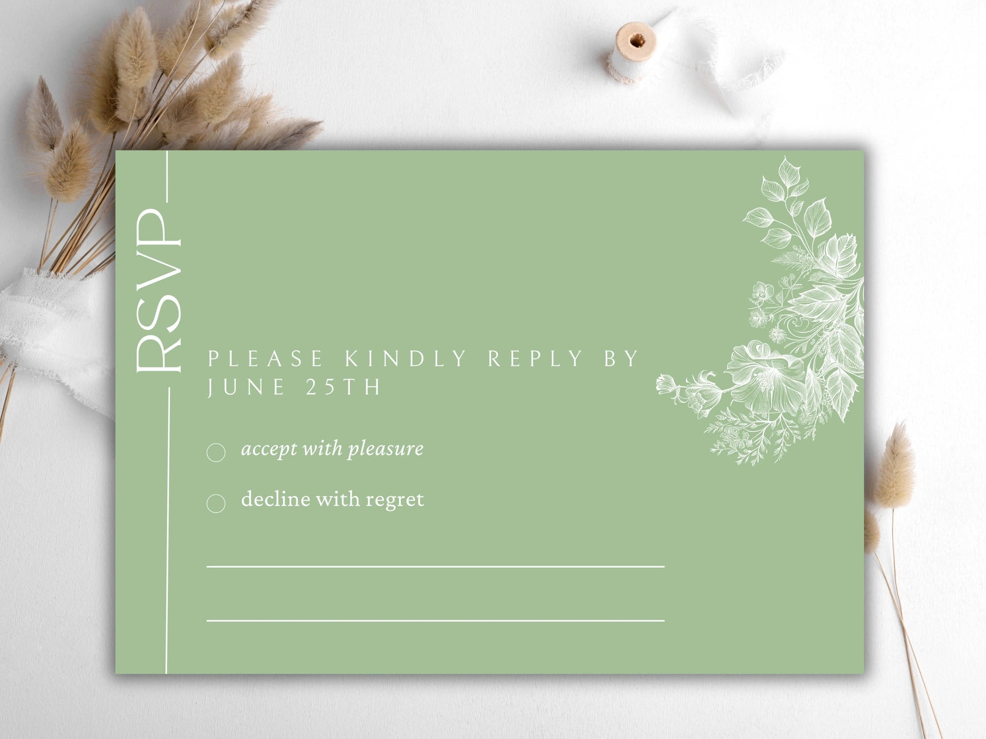 Sage Green Wedding Invitation Suite with Menu Card, Editable Wedding invite, Minimal Invite, Simple Editable Invite Template. WT56 A1 Majestic