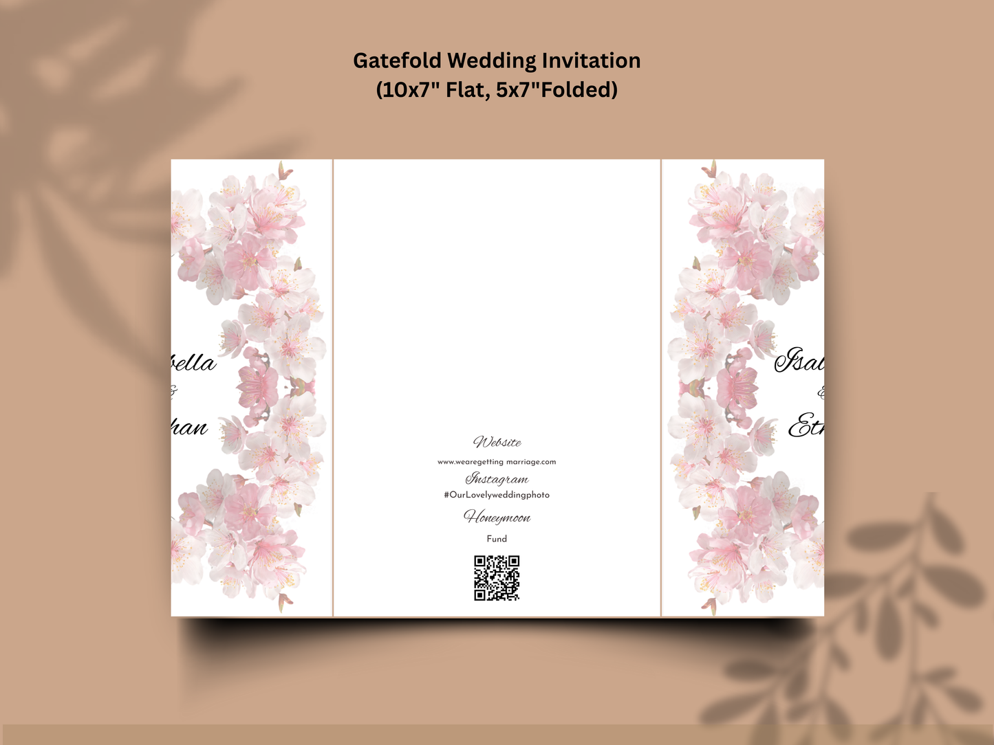 Blush Floral Gatefold Wedding Invitation Template |  Cherry Blossom Wedding Suite | Printable Save The Date & Details Card. WI179