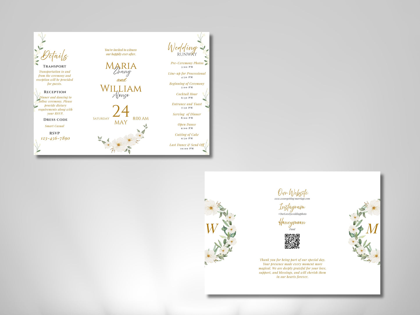 Elegant Gatefold Wedding Invitation Template | Floral Folded Invite | Printable Ceremony Card | Modern Wedding Schedule. WIB126