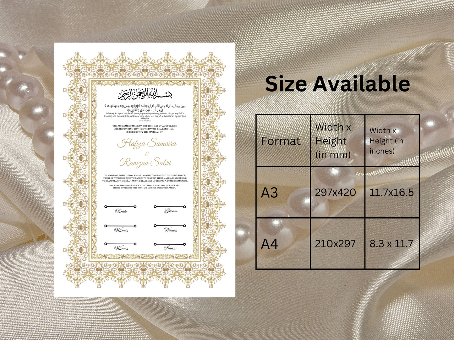 Nikkah Certificate Digital Download Personalised, A4, A3, Template, Editable, Brown Nikkah Nama, Nikkah Contract, Muslim Contract. NN30