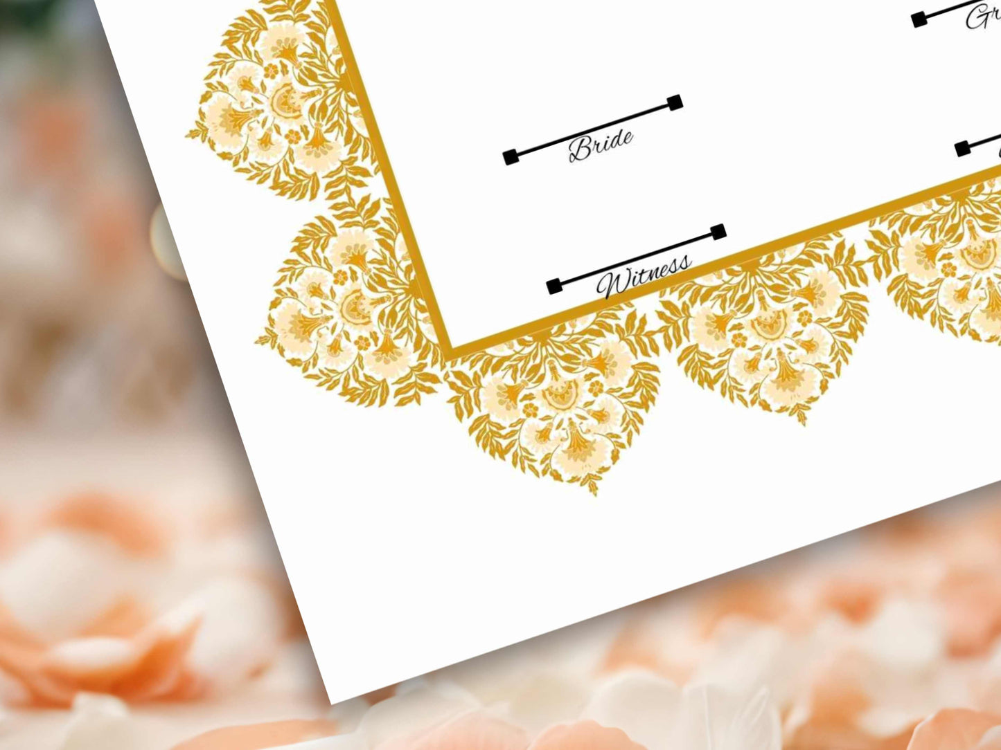 Muslim Wedding Contract, Mughal Nikkah Certificate Digital, A4 Nikkah Certificate. A3 Contract Digital Download. NN296