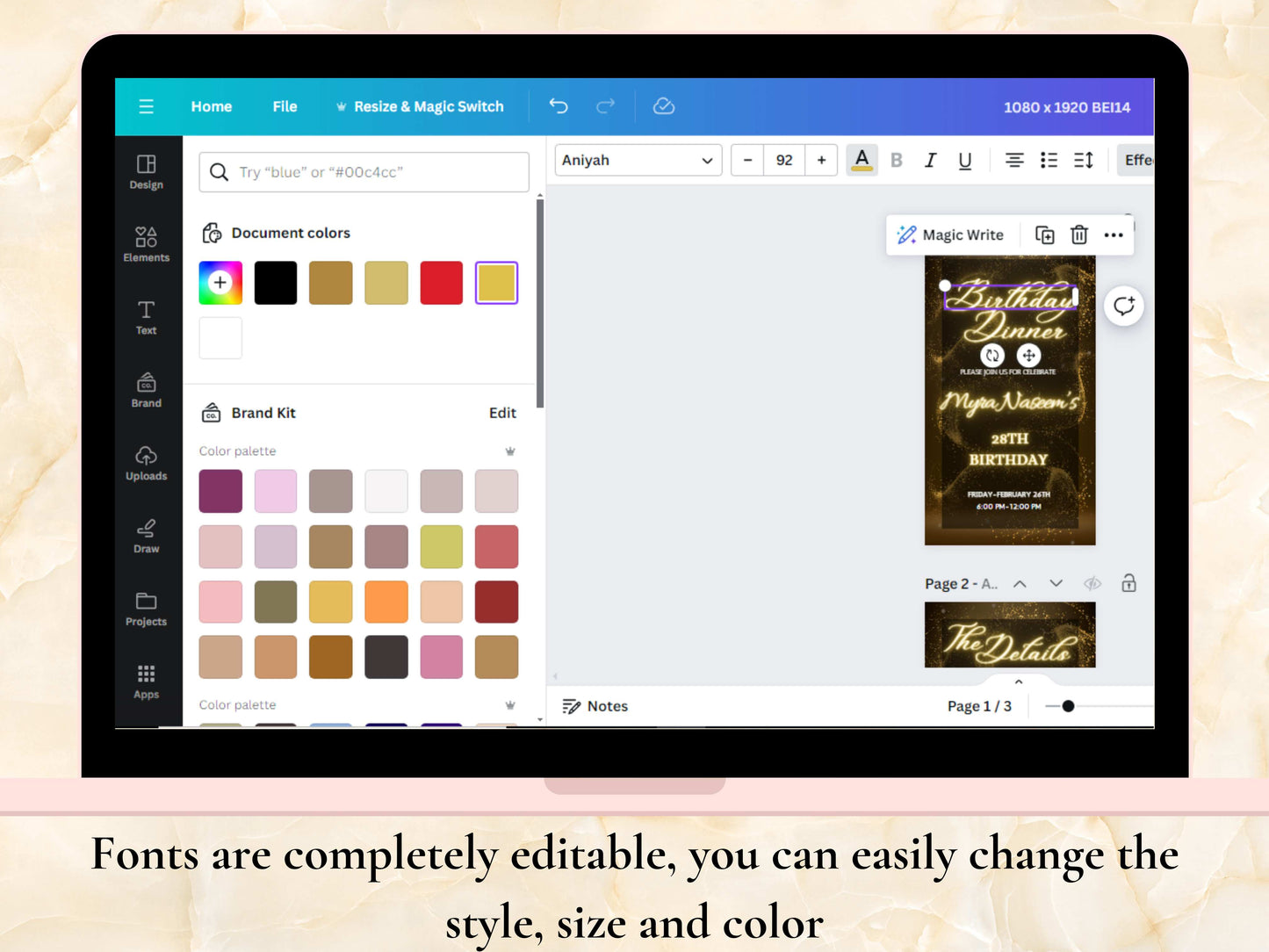 Pink Birthday Party Invitation Template, Digital Pink Rose Birthday Dinner Invitation, Pink Rose Birthday Evite, Editable Template. BEI20