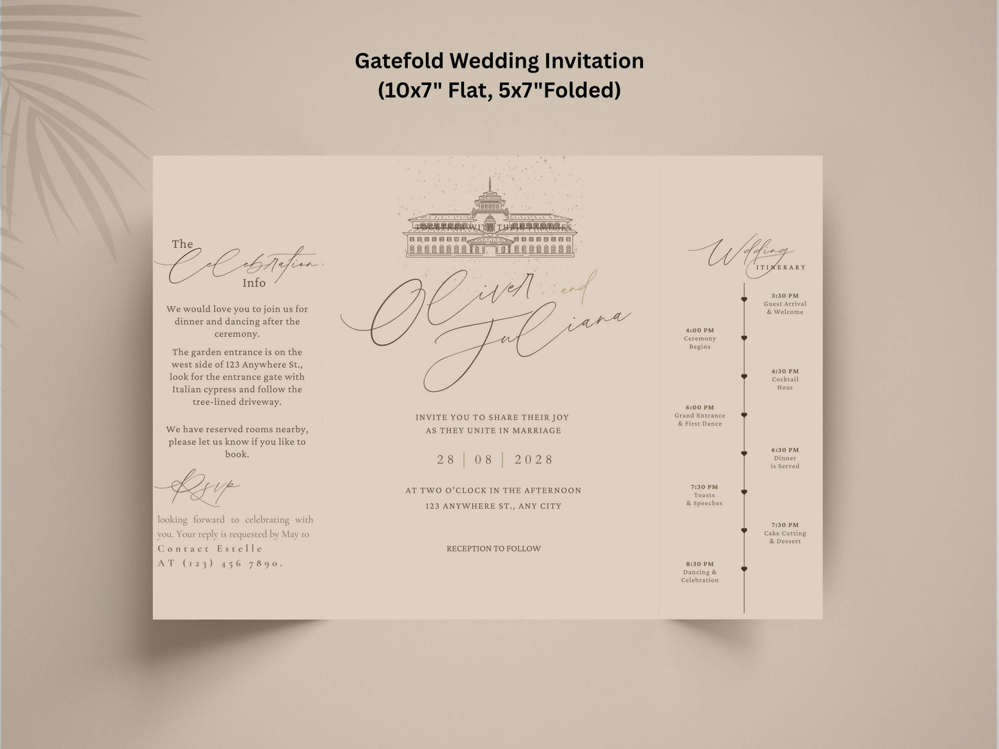 Elegant Gatefold Wedding Invitation | Modern Black & White Folded Invite | Printable Wedding Suite | RSVP and Itinerary Template. WI135