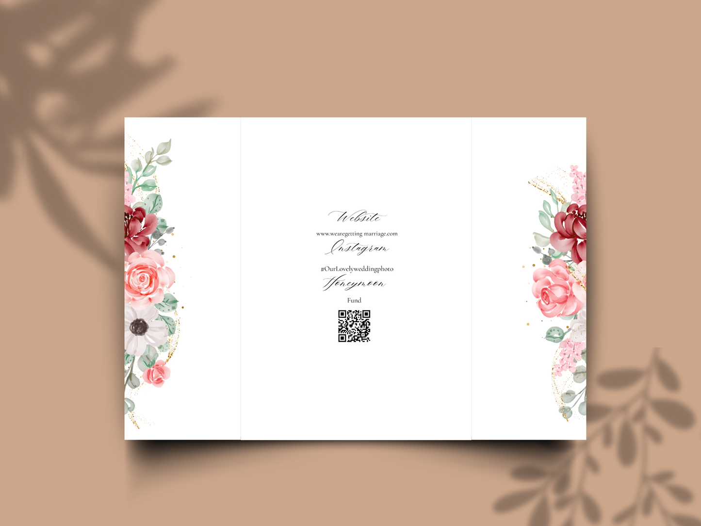 Elegant Floral Wedding Invitation Trifold Card Itinerary and Details Template Modern Editable Printable Invite. WI172