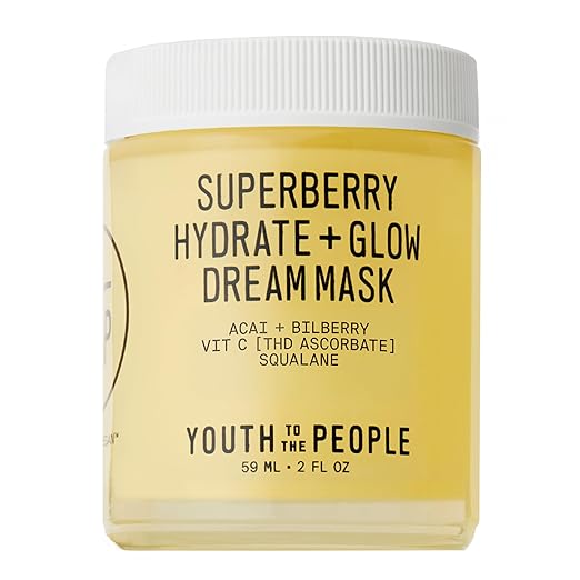 Youth To The People Superberry Hydrate + Glow Dream Mask - Hyaluronic Acid, Squalane, Vitamin C, Face Moisturizer + Overnight Facial, Non-Greasy, Plumps, Brightens, Evens Tone, For Dry + Dull Skin