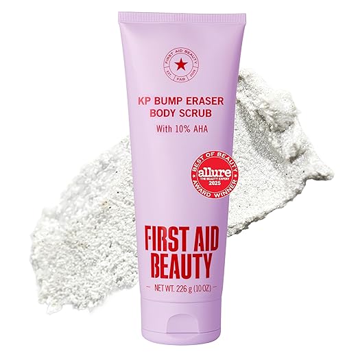 First Aid Beauty KP Bump Eraser Body Scrub with 10% AHA - Dermatologist-Tested Keratosis Pilaris Exfoliator - Support for Rough Bumps, Uneven Skin Texture & Strawberry Skin - Sensitive Skin